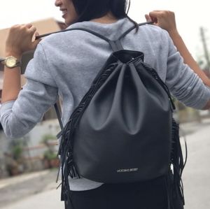 Victoria's Secret Black Fringe faux Leather Backpack